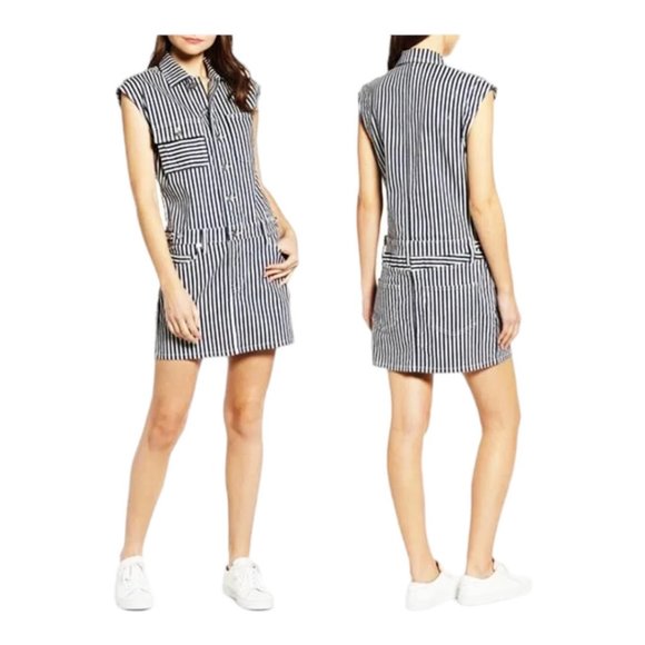 Current/Elliott Dresses & Skirts - Current/Elliott Medium Black and White Striped Sleeveless Denim Mini Dress EUC